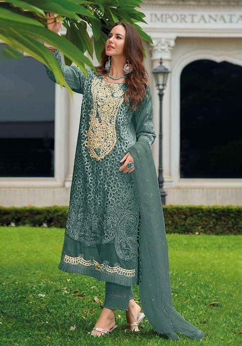 Green Embroidery Organza Pakistani Suit Set
