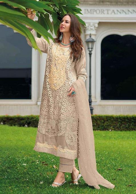 Peach Embroidery Organza Pakistani Suit Set
