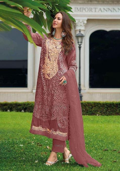 Maroon Embroidery Organza Pakistani Suit Set