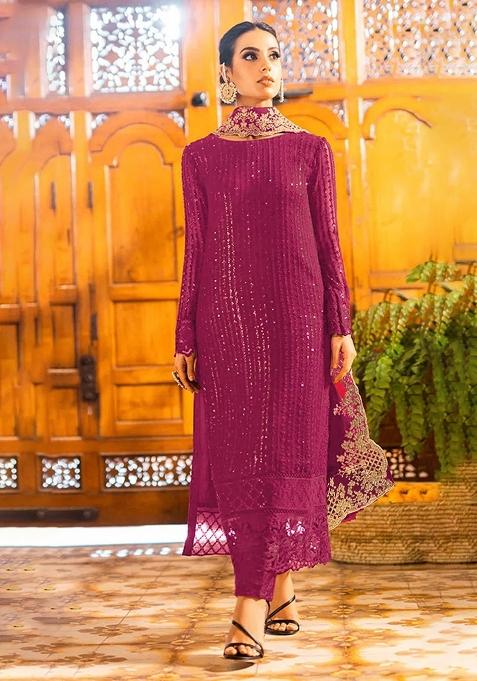 Magenta Embroidery Georgette Pakistani Suit Set