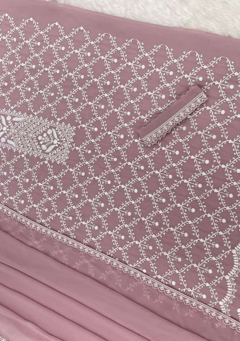 Pink Embroidery Georgette Pakistani Suit Set - Indya