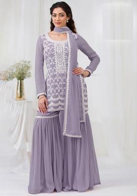 Purple Embroidery Georgette Pakistani Suit Set