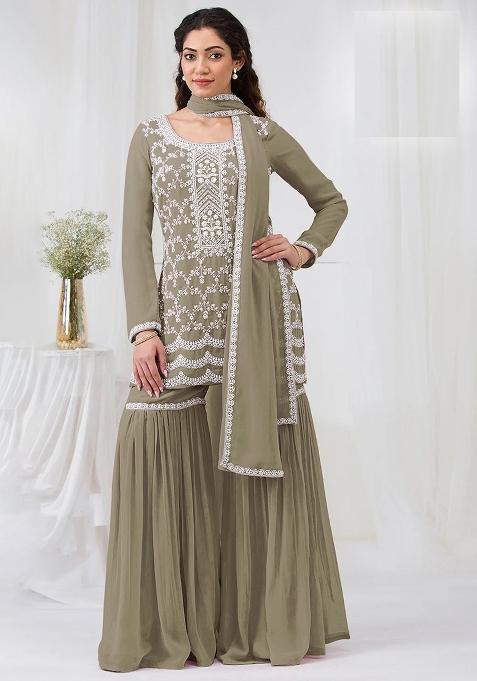 Green Embroidery Georgette Pakistani Suit Set