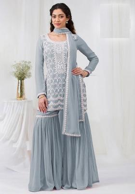 Grey Embroidery Georgette Pakistani Suit Set