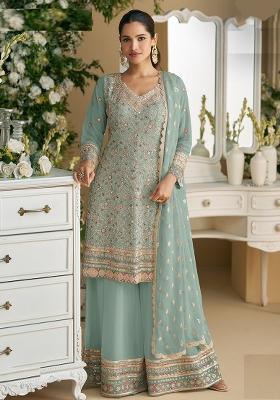 Sky Blue Embroidery Georgette Pakistani Suit Set