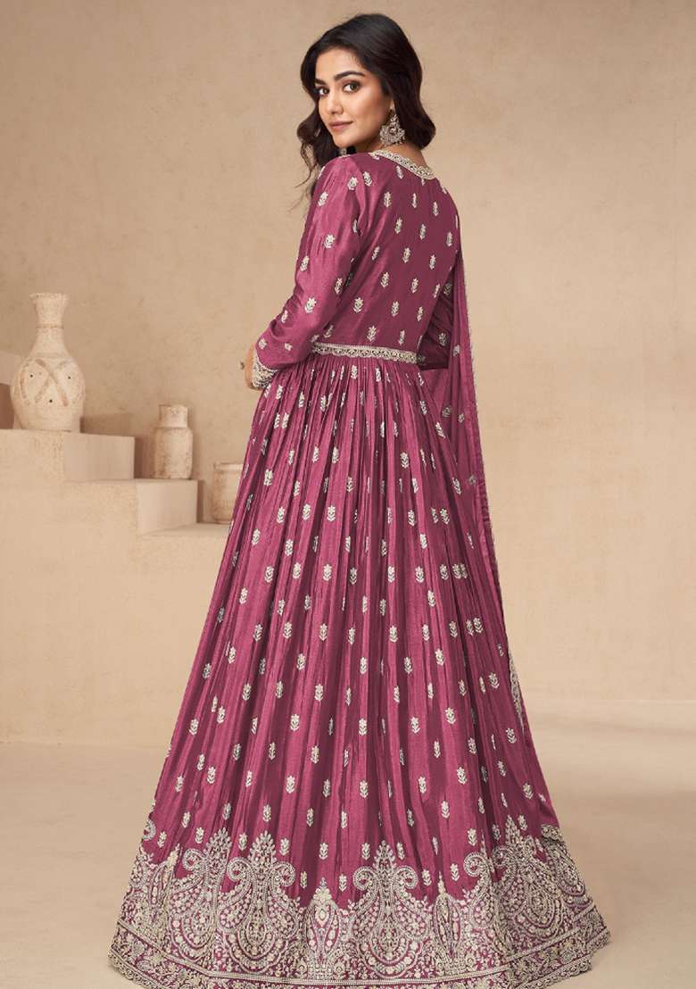 Pink Embroidery Chinon Pakistani Suit Set - Indya
