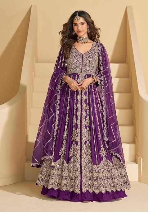 Violet Embroidery Chinon Pakistani Suit With Dupatta