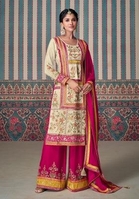Beige Embroidery Chinon Pakistani Suit Set