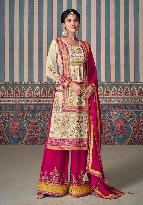 Beige Embroidery Chinon Pakistani Suit Set