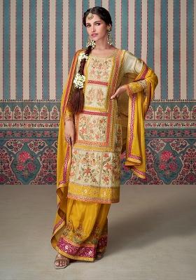 Beige Embroidery Chinon Pakistani Suit Set