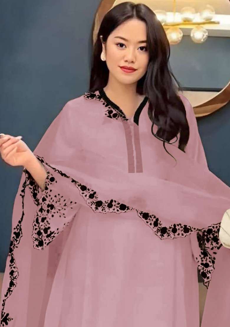 Pink Embroidery Georgette Pakistani Suit Set - Indya
