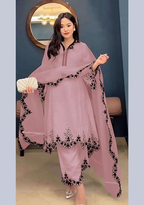 Pink Embroidery Georgette Pakistani Suit Set