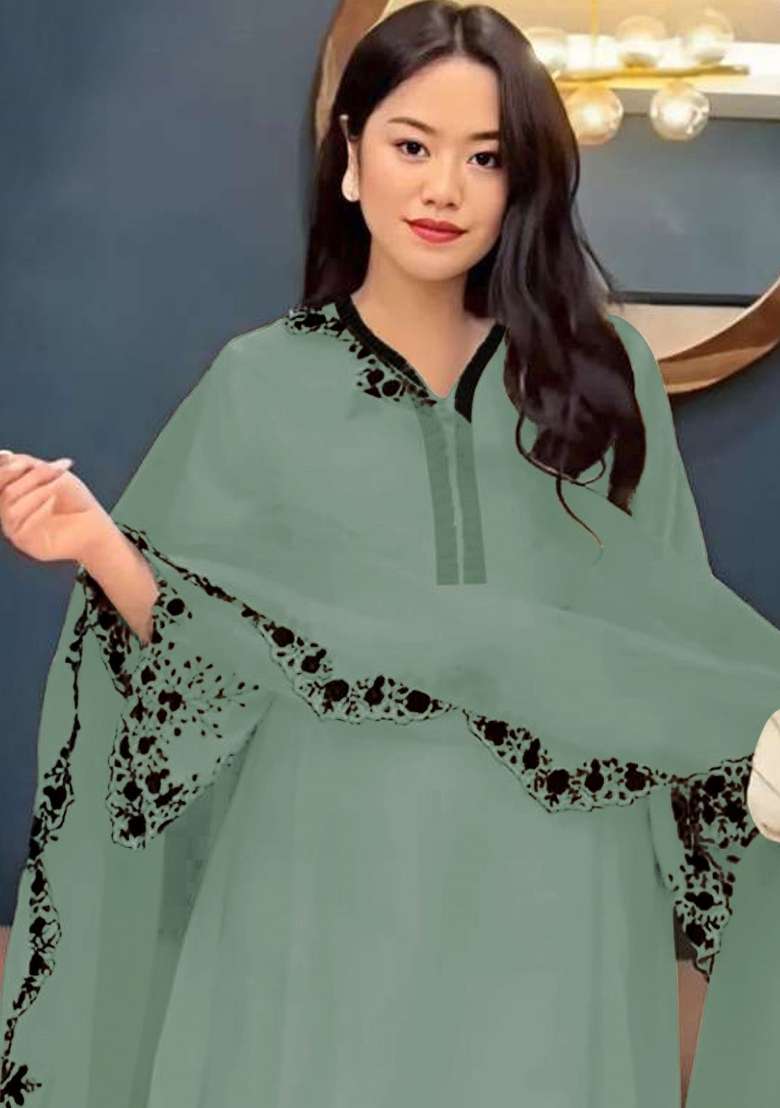 Light Green Embroidery Georgette Pakistani Suit Set - Indya