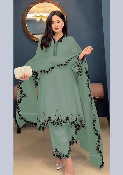 Light Green Embroidery Georgette Pakistani Suit Set