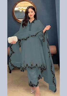 Grey Embroidery Georgette Pakistani Suit Set