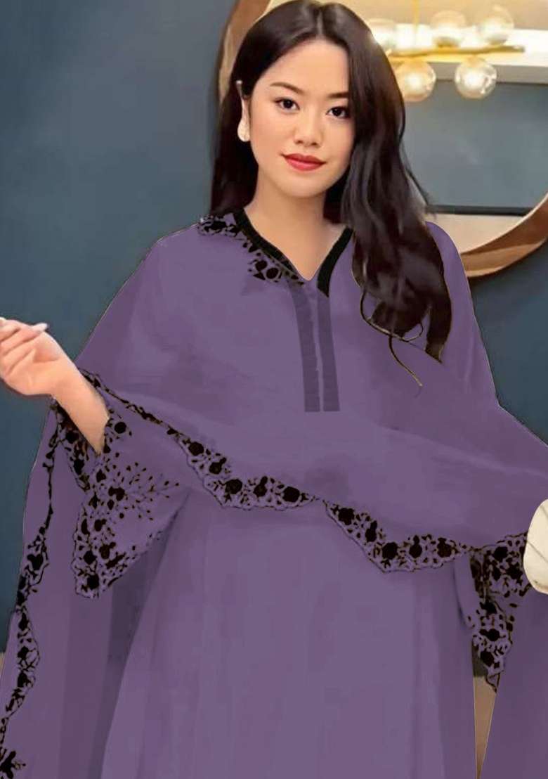 Purple Embroidery Georgette Pakistani Suit Set - Indya
