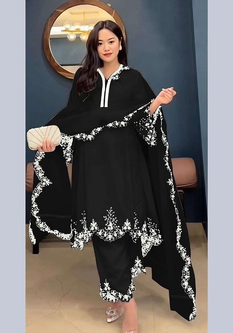 Black Embroidery Georgette Pakistani Suit Set