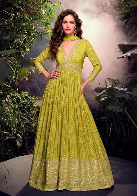 Green Embroidery Jacquard Pakistani Suit With Dupatta