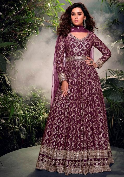 Purple Embroidery Jacquard Pakistani Suit With Dupatta