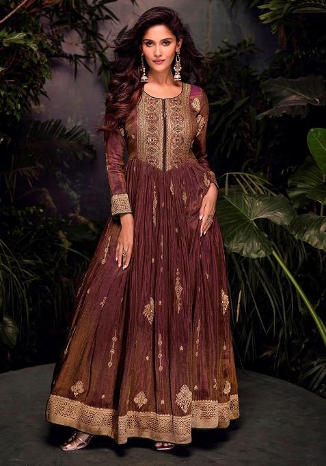 Brown Embroidery Jacquard Pakistani Suit With Dupatta
