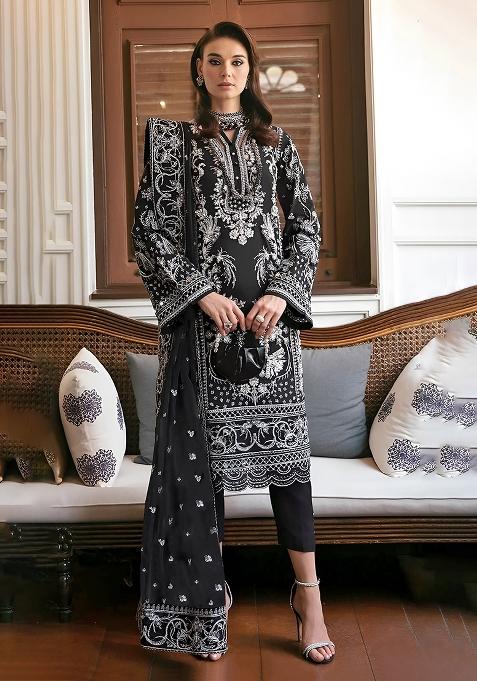 Black Embroidery Georgette Pakistani Suit Set