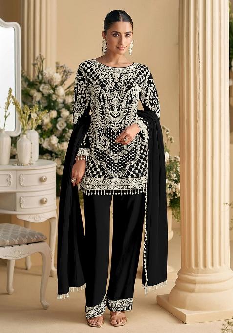 Beige Embroidery Georgette Kurta Set