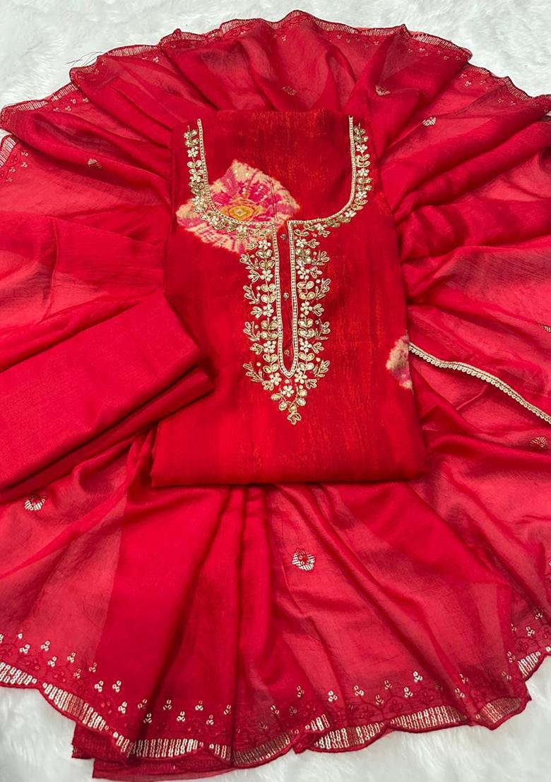 Red Printed Rayon Kurta Set - Indya