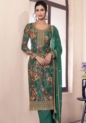 Wine Embroidery Chinon Kurta Set