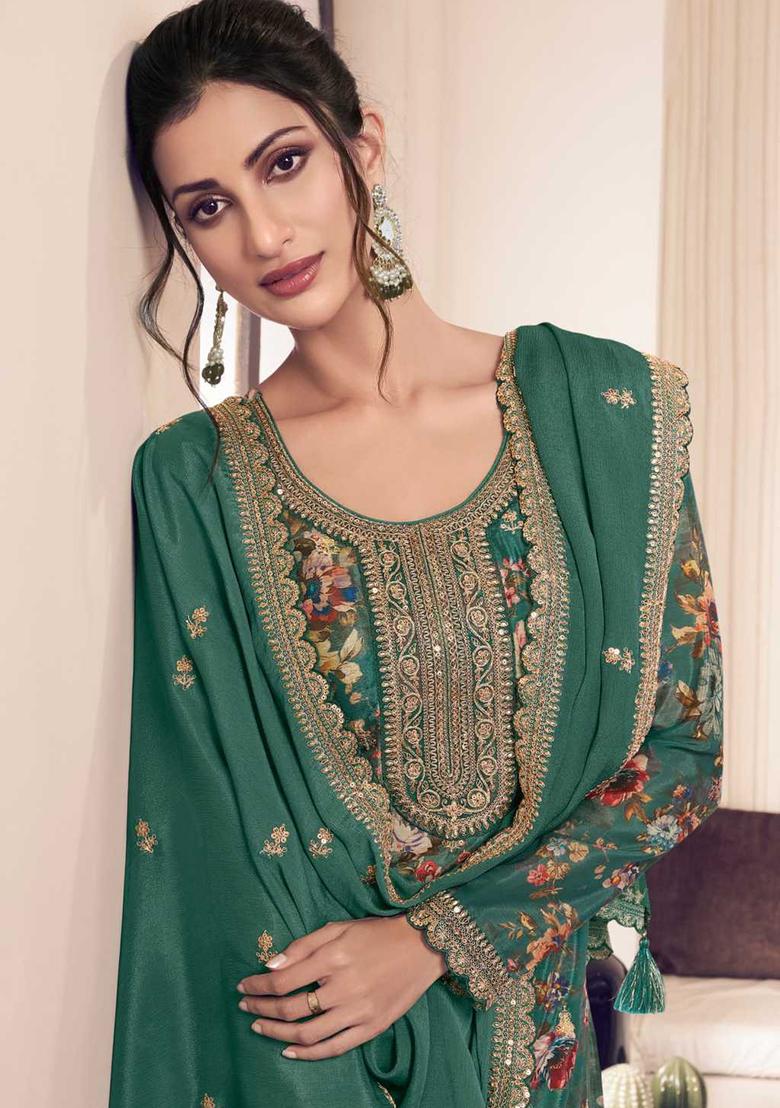 Wine Embroidery Chinon Kurta Set - Indya