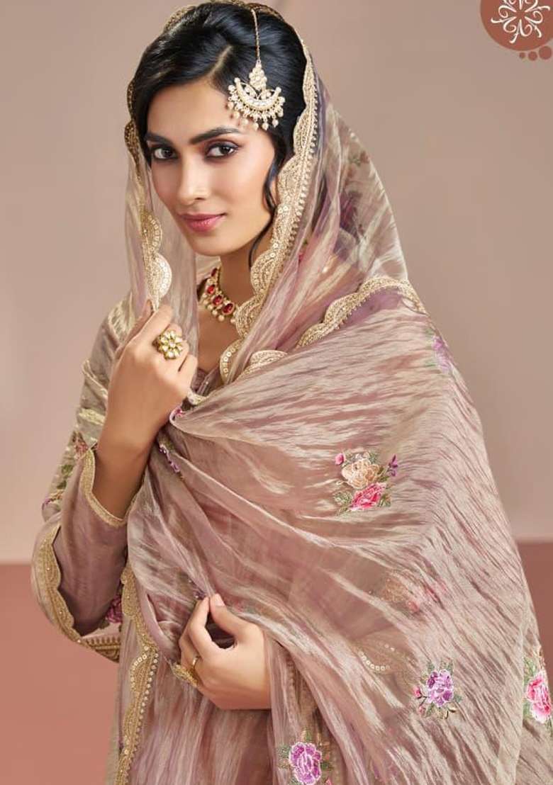 Peach Embroidered Silk Blend Straight Kurta Set - Indya