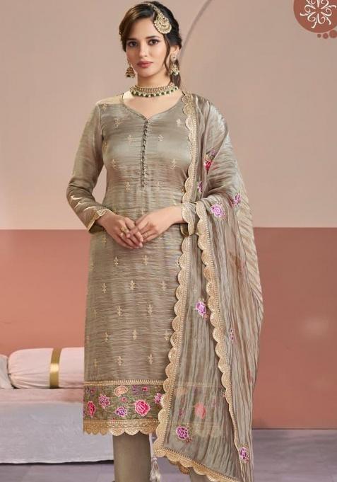 Chiku Embroidered Silk Pakistani Suit Set