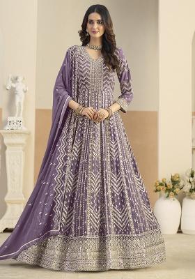Lavender Embroidered Georgette Anarkali Set