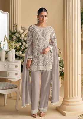 Grey Embroidered Georgette Pakistani Suit Set