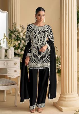 Black Embroidered Georgette Pakistani Suit Set