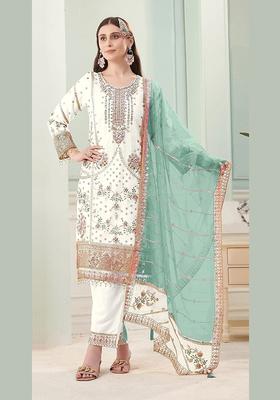 Sky Blue Embroidered Georgette Pakistani Suit Set