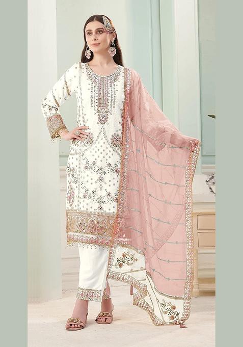 Peach Zari Work Georgette Kurta Set