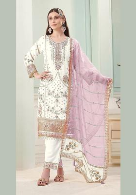 Pink Zari Work Georgette Kurta Set