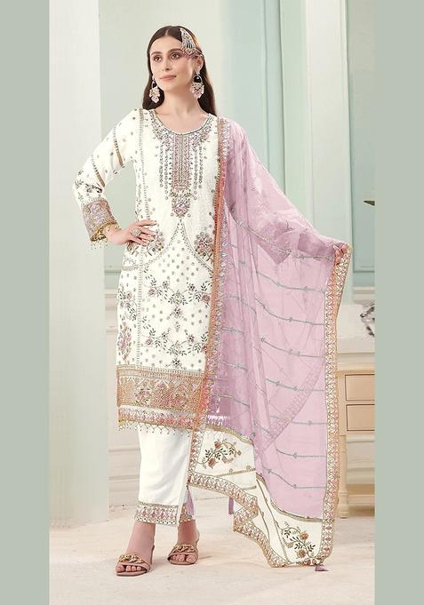 Pink Zari Work Georgette Kurta Set