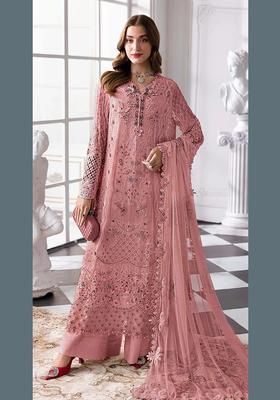 Baby Pink Zari Work Georgette Kurta Set