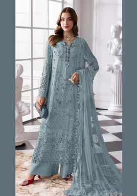 Light Blue Embroidered Georgette Pakistani Suit Set