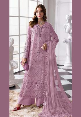 Lavender Embroidered Georgette Pakistani Suit Set
