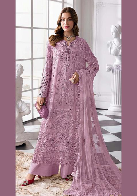 Lavender Zari Work Georgette Kurta Set