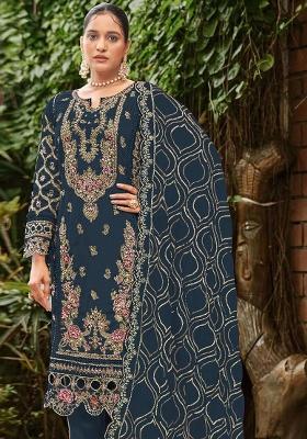 Navy Blue Embroidery Georgette Kurta Set