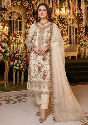 White Embroidery Chiffon Kurta Set