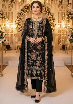 Black Embroidery Chiffon Kurta Set