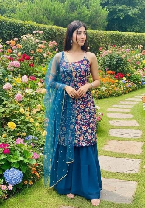 Blue Embroidery Georgette Salwar Kameez