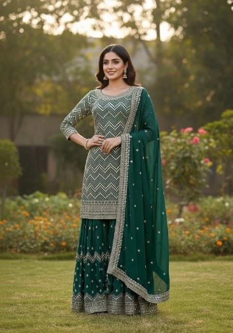 Green Embroidery Georgette Salwar Kameez