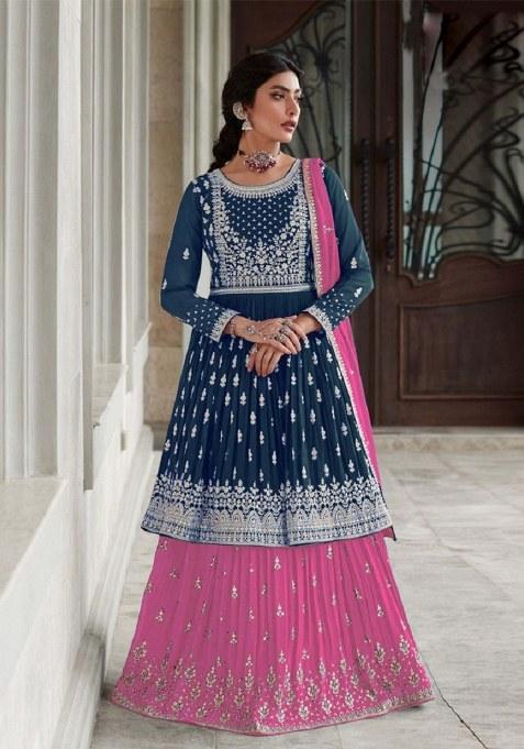 Navy Blue Embroidery Georgette Salwar Kameez