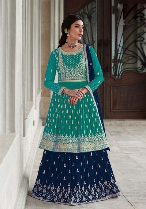 Rama Green Embroidery Georgette Salwar Kameez