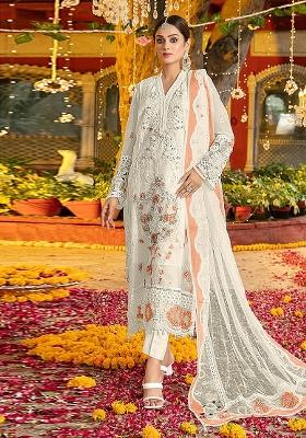 White Embroidery Chiffon Salwar Kameez
